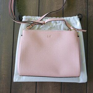 LO & SONS Pearl crossbody bag in rose quartz saffiano leather with gold hardware